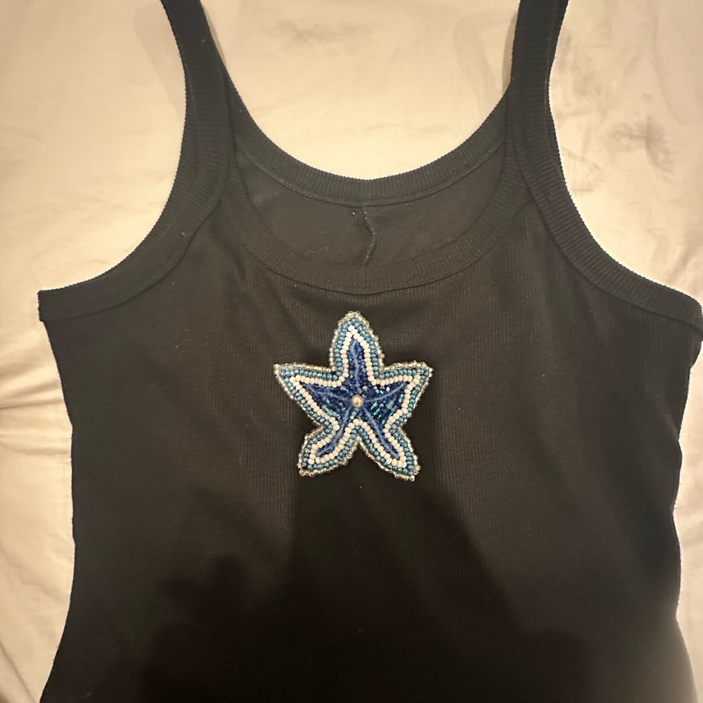 Chic Black Tank with Blue Starfish Design